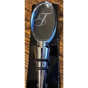 Hallmark Glass & Chrome Wine/Tequila Bottle Topper - Initial Letter "T"